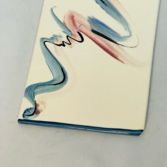 Ceramic Cheese Board Abstract Art Signed Michael SW Blue White Pink 10" Very Goo - Picture 2 of 5